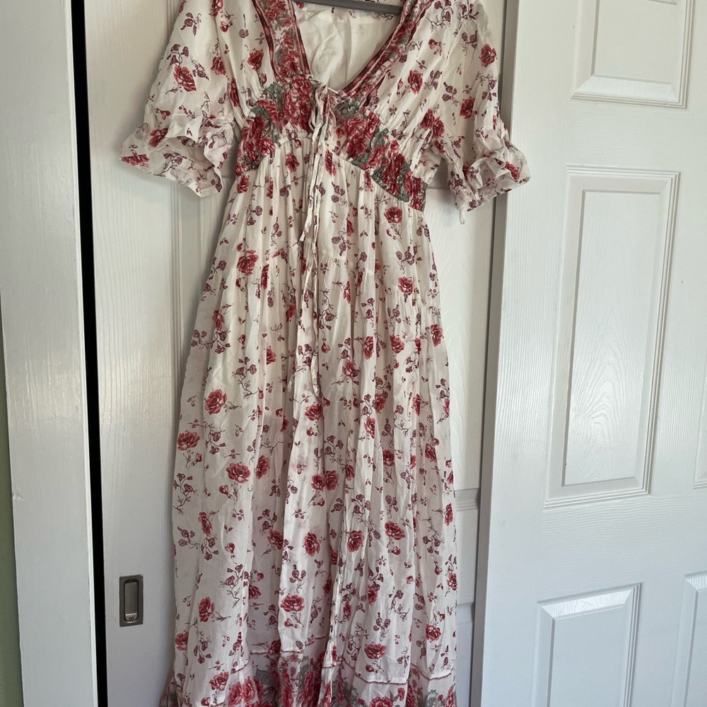 Free People Lysette Maxi Dress in Tea Combo Small Bohemian Gypsy Indian Cotton - Picture 4 of 6